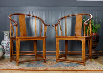 Lot 172 - A pair of Chinese huanghuali horseshoe armchairs, quanyi.