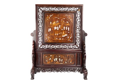 Lot 173 - A Chinese hardwood inlaid table screen, late Qing Dynasty