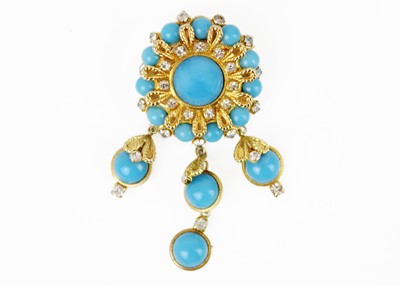 Lot 319 - CHRISTIAN DIOR - A 1960's gold-tone 'turquoise' and white paste brooch.