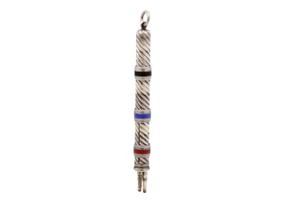 Lot 242 - A Victorian silver and enamel triple propelling pencil fob.