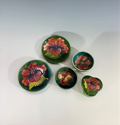 Lot 1004 - Two Moorcroft 'Hibiscus' pattern pin trays, 11....