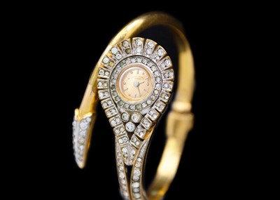 Lot 142 - FAVRE-LEUBA - A lady's gold plated manual wind cocktail bangle watch.