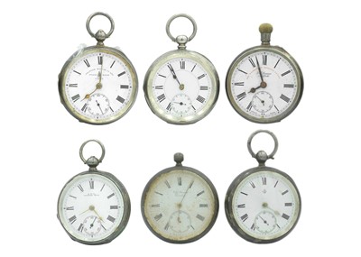 Lot 185 - A collection of six silver-cased lever pocket watches for repairs or spares.