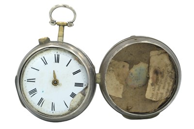 Lot 186 - A George III silver pair cased fusee pocket watch for spares, and a George III silver outer case.