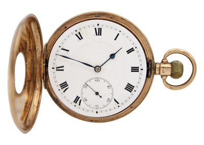 Lot 32 - A 9ct rose gold half-hunter pocket watch.