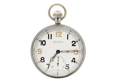 Lot 33 - HELVETIA - A WWII British Military Army issue nickel cased lever pocket watch.