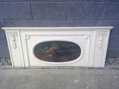 Lot 38 - A Painted Wood Overmantle. With a Canvas work...