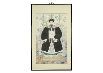 Lot 241 - A Chinese framed watercolour on silk of an Emperor, 20th century.