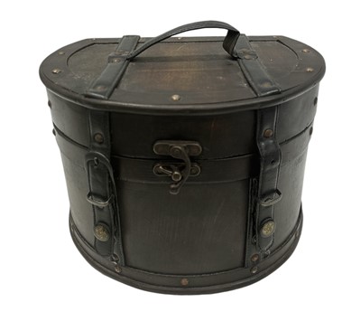 Lot 30 - A leather and wood hat box, height 22cm x...