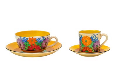 Lot 611 - A Clarice Cliff Gay Day pattern teacup and saucer.