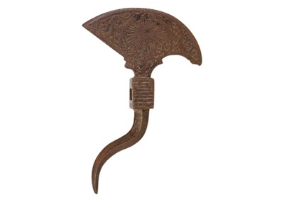 Lot 239 - A Indo-Persian Tabar Zaghnal steel battle axe head, 18th/19th century.