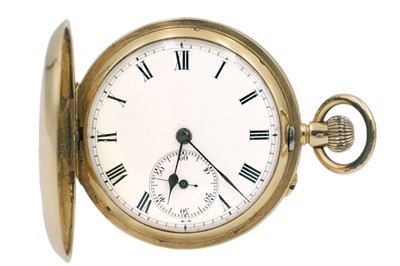 Lot 35 - An 18ct full hunter fob crown wind lever pocket watch.