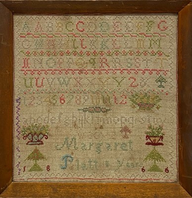 Lot 283 - A Victorian woolwork sampler, by Margaret Platt age 10 years.