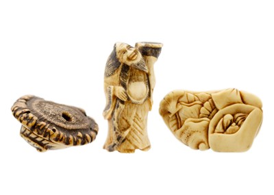 Lot 251 - Three Japanese stags horn netsuke, 19th century.