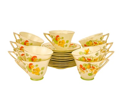 Lot 787 - A Royal Doulton Art Deco Nasturtium pattern part tea set.