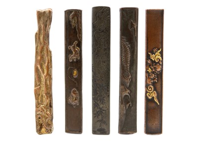 Lot 260 - Five Japanese kozuka knife handles, Edo period.