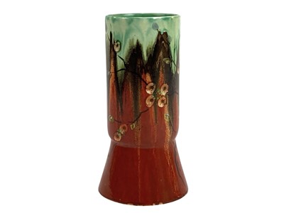 Lot 689 - A Clarice Cliff 703/5 shape vase with Delecia type decoration.