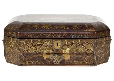 Lot 244 - A Chinese export lacquer work box, 19th century.