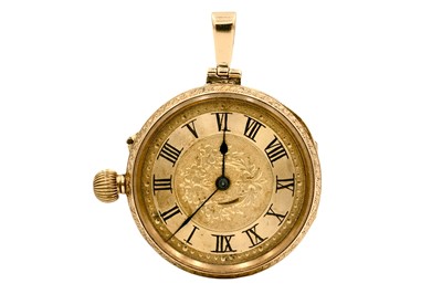 Lot 34 - An 18ct lever crown wind fob pocket watch, converted to a pendant.