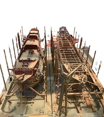 Lot 236 - Wooden model of an 17th century naval dockyard