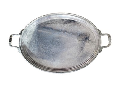 Lot 305 - A large silver plate twin-handled tray by Philip Hart.