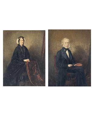 Lot 64 - A pair of Victorian overpainted portraits, in ornate gilt frames.