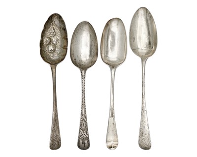 Lot 170 - A selection of four silver table spoons.