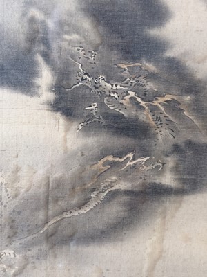 Lot 282 - A Japanese painting on silk, Bunkei, Kano School, Fuji with Storm Dragon, 19th century.
