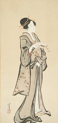 Lot 284 - A Japanese watercolour of a Geisha, circa 1900.