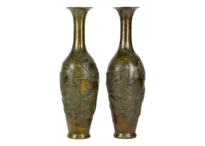 Lot 286 - A pair of Chinese bronzed vases, 20th century.