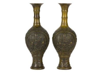 Lot 287 - A pair of Chinese bronzed vases, 20th century.