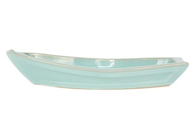 Lot 291 - A Japanese celadon sanda ware boat-shaped bowl, early 20th century.