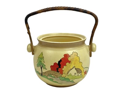 Lot 673 - A Clarice Cliff Lorna pattern 335 shape biscuit jar.