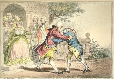 Lot 90 - After James Gillray, A coloured Caricature The Reconciliation.