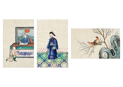 Lot 297 - Three Chinese pith paper paintings, late Qing Dynasty.