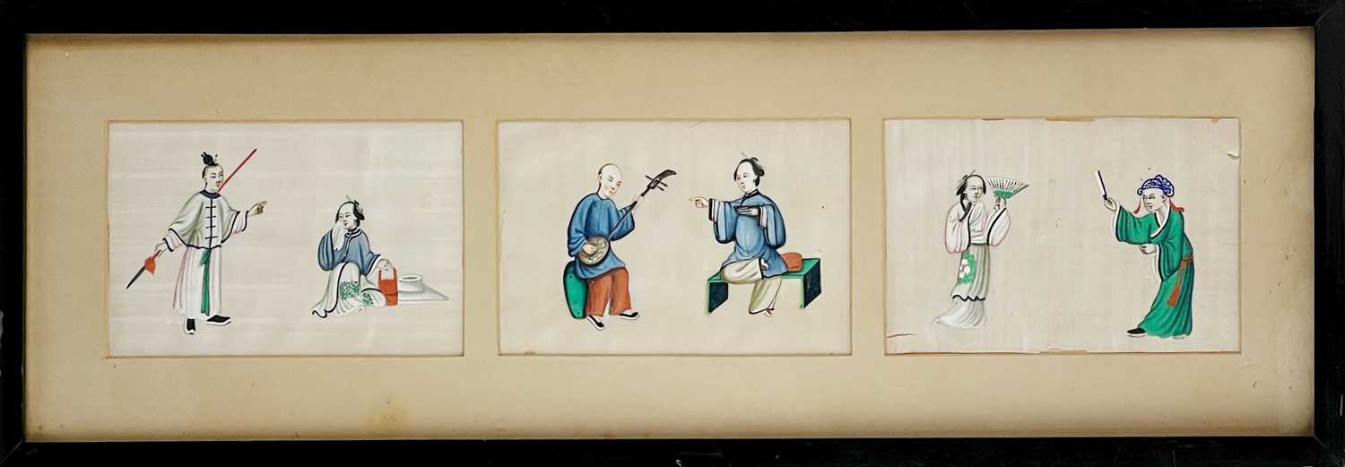 Lot 298 - A Chinese set of three pith paper paintings,