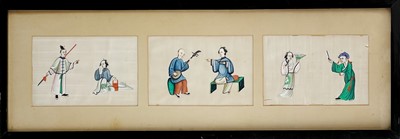 Lot 298 - A Chinese set of three pith paper paintings, late Qing Dynasty.