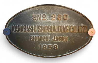 Lot 438 - A brass shipbuilders plate for the Kanasashi Shipbuilding Co. Ltd, dated 1958