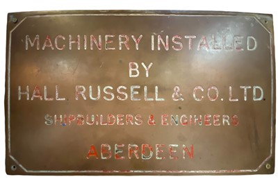 Lot 439 - A brass shipbuilders plate for Hall Russell & Co ltd