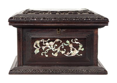 Lot 334 - A Chinese hardwood and mother of pearl jewellery casket, late Qing Dynasty.