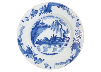 Lot 444 - An English Delft blue and white plate.