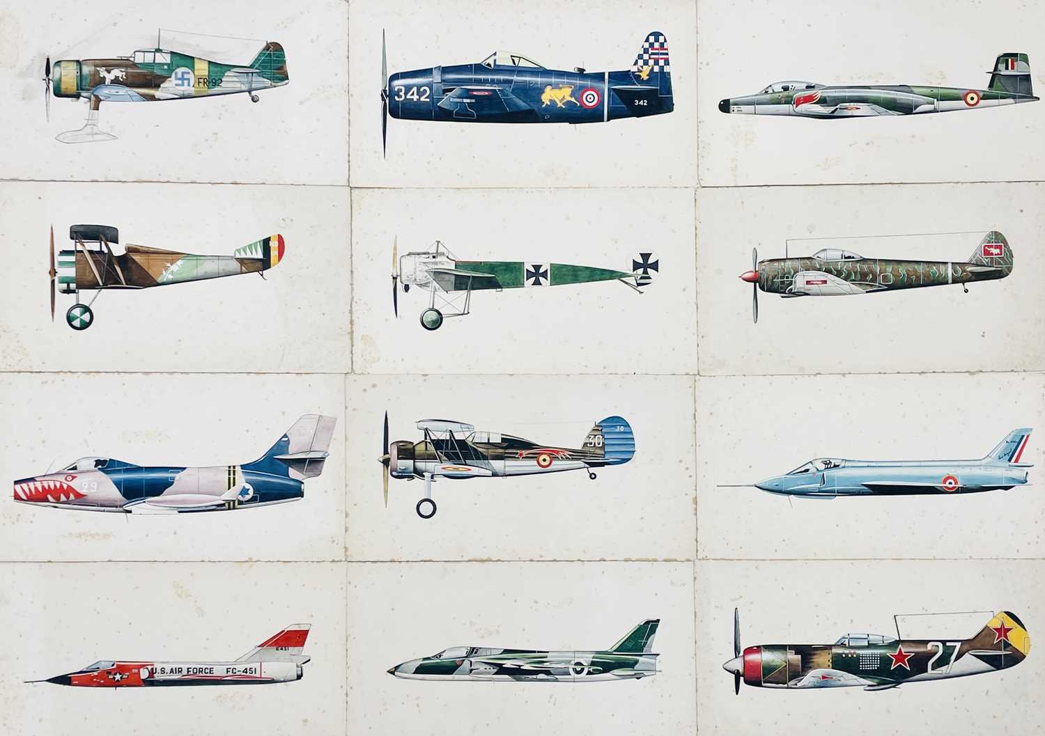 Lot 212 - Twelve watercolour studies of aircraft