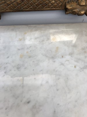 Lot 3493 - A French walnut marble topped bedside cupboard,...