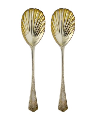 Lot 155 - A George V silver pair of cased serving spoons by Josiah Williams & Co.