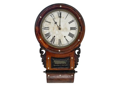 Lot 521 - A 19th century rosewood and mother of pearl inlaid wall clock.