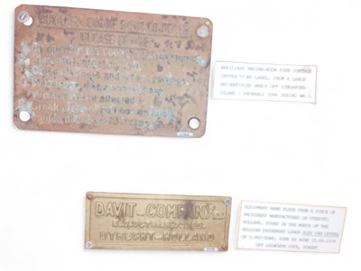 Lot 737 - Three Brass Plates with WWI and WWII Connections