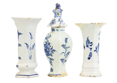 Lot 461 - A Dutch Delft blue and white vase and cover.