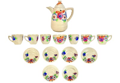 Lot 407 - A Clarice Cliff Anemone pattern Lynton shape part coffee set.