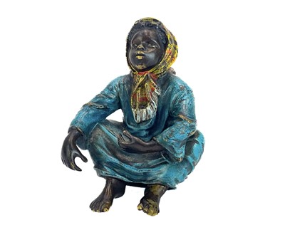 Lot 154 - Franz Bergmann, An Austrian cold painted bronze figure of a seated Bedouin girl.