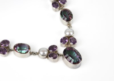 Lot 281 - A 925 silver mystic topaz, amethyst and pearl set necklace.